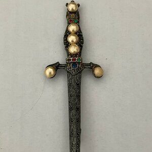 Sword dagger vintage brooch pin with beads and rhinestones